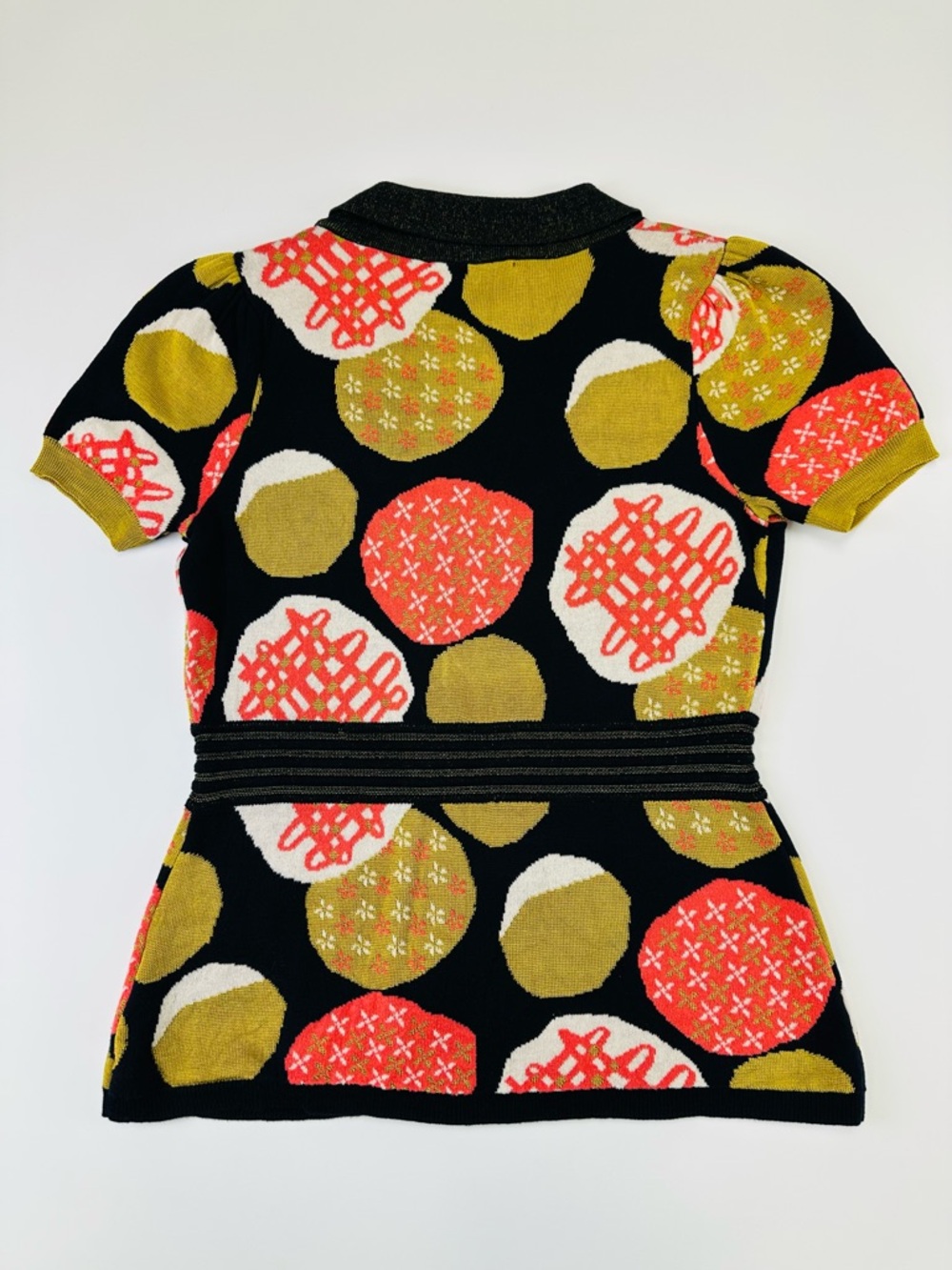 Lia Molly Retro Polka Dot Knit Cardigan Top Mod Short Sleeve Medium Anthro - Picture 10 of 12